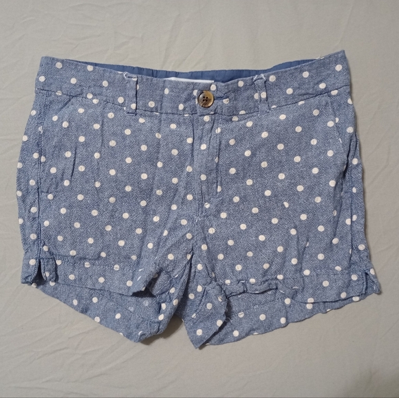Old Navy Womens Everyday Midi Shorts Size 4 Blue Polka Dot Mid Rise Linen Blend - Picture 1 of 6